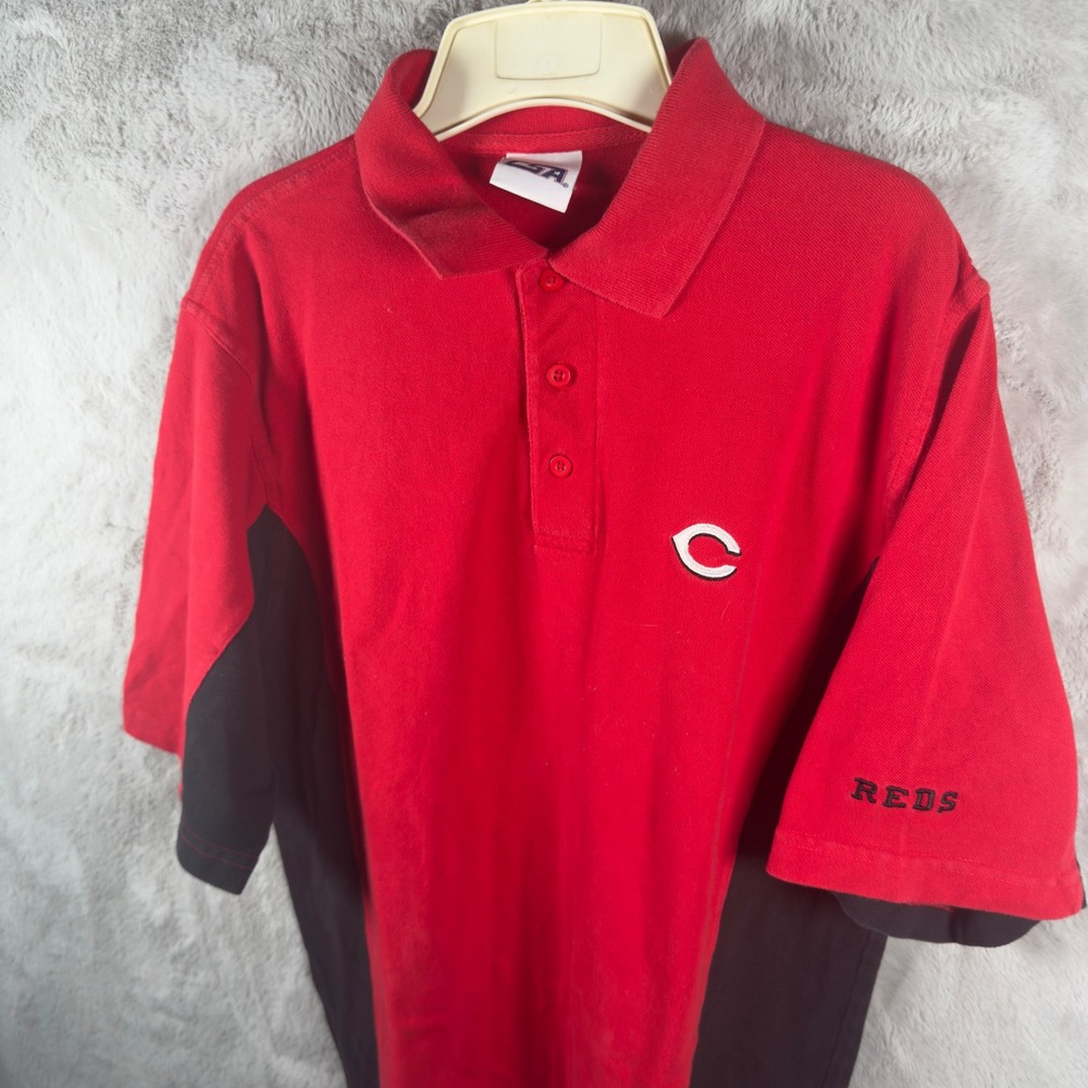 CSA‎ Cincinnati Reds MLB Polo Shirt Mens Medium Red Black Colorblock Embroidered